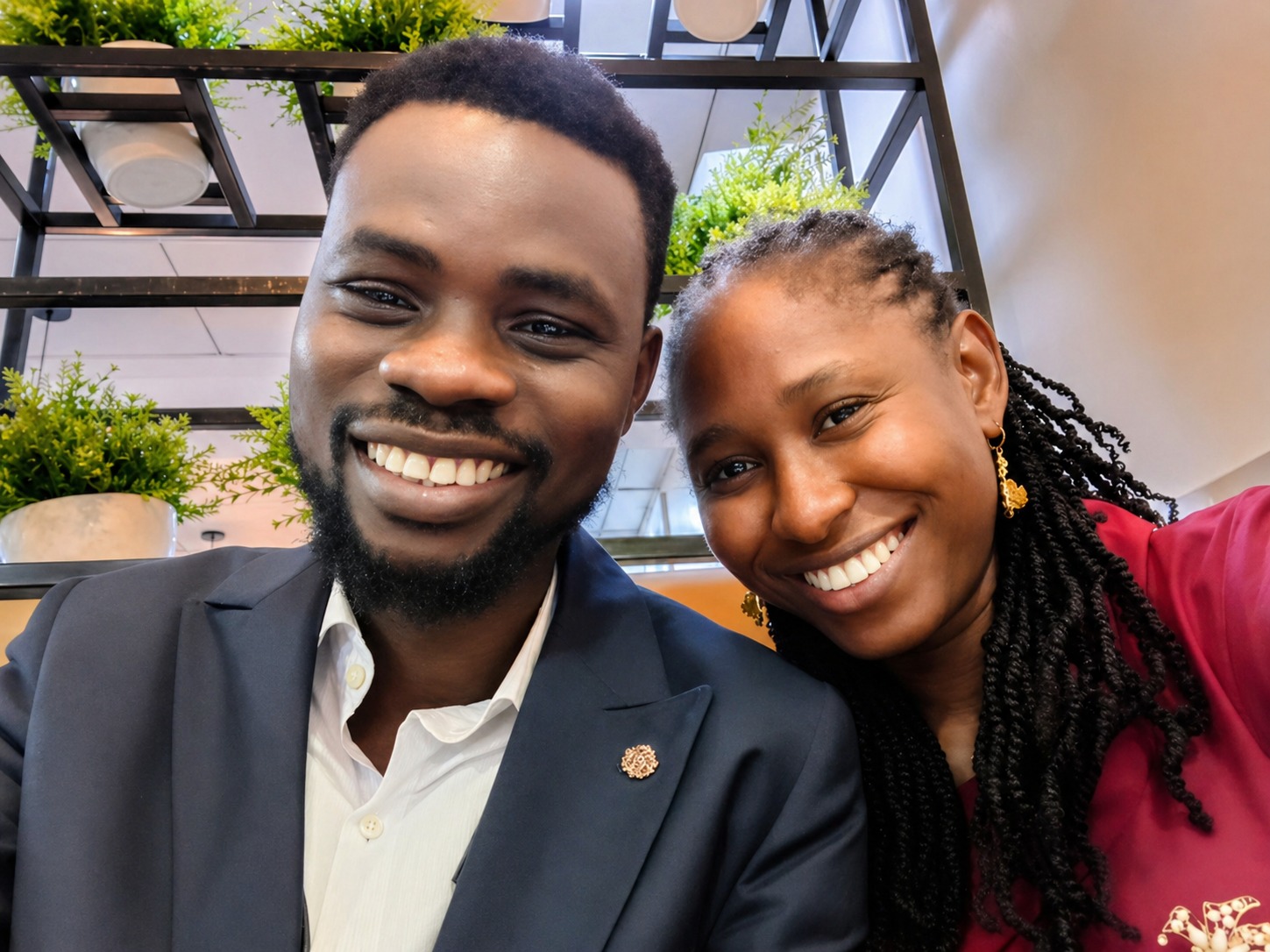 Femi and Justina smiling together